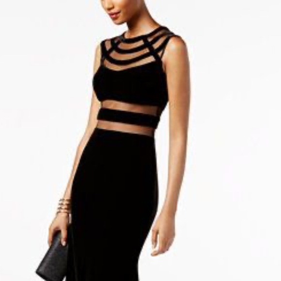 Betsy & Adam Cutout Illusion Maxi Gown Black - Picture 6 of 9